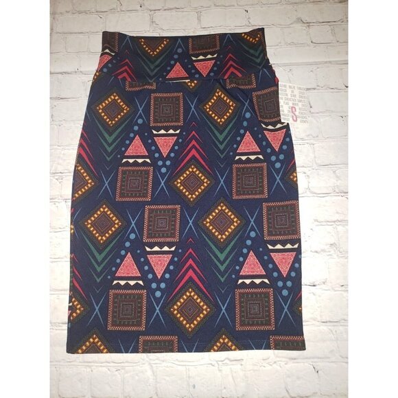 Nwt Lularoe Cassie Pencil Skirt Black Multi Geometric print Women's Size Small - Picture 1 of 4